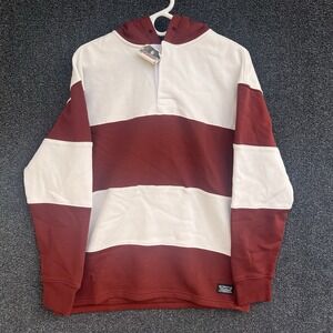Levi's Mens Red Fillmore Striped Rugby Fired Brick Hoodie Sweater Small